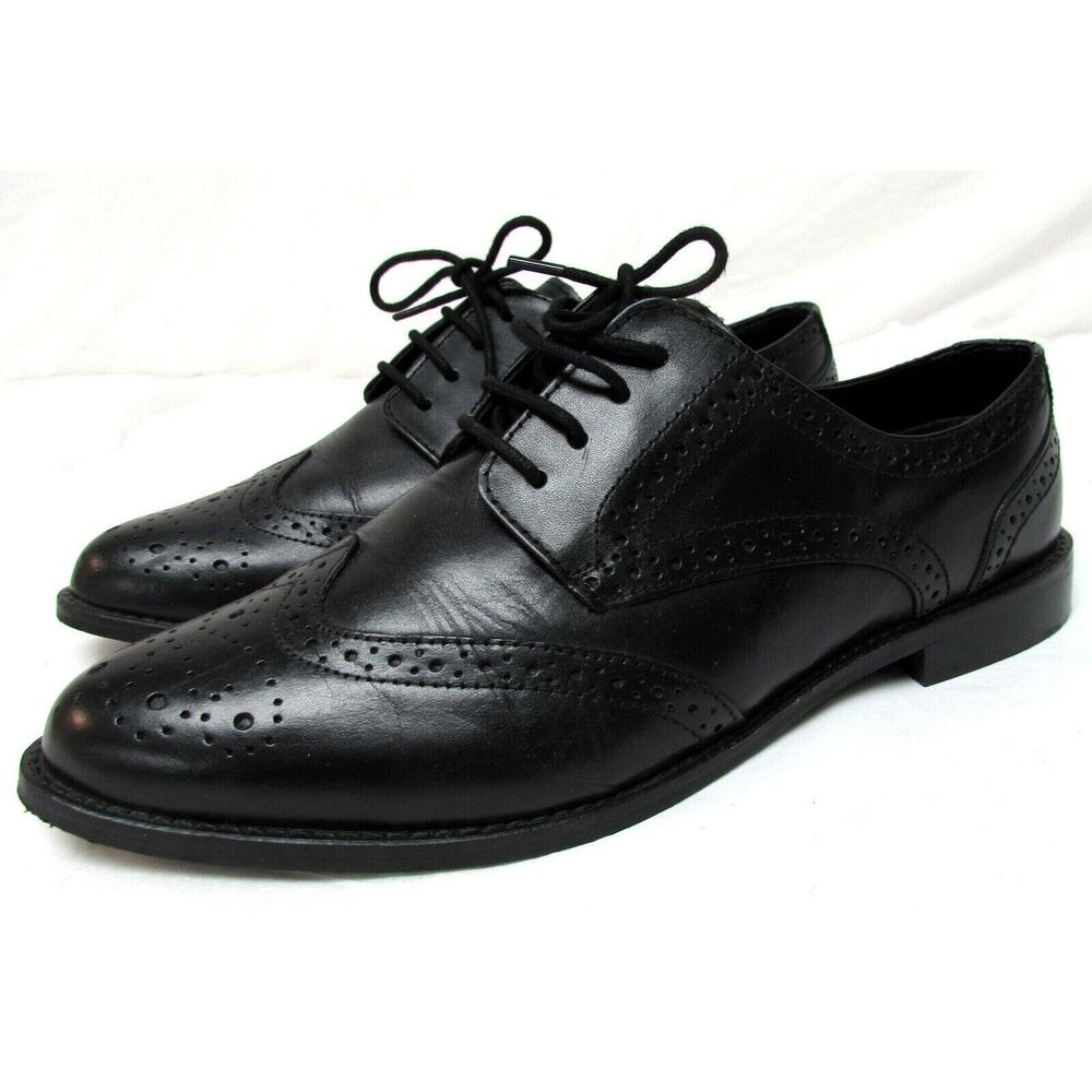 ASOS men's size 8.5 M black leather wingtip oxfords shoes wing tip dress